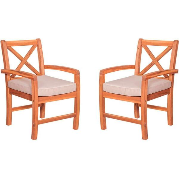 Walker Edison Furniture X-Back Acacia Patio Chairs with Cushions, 2PK OWXB2BR